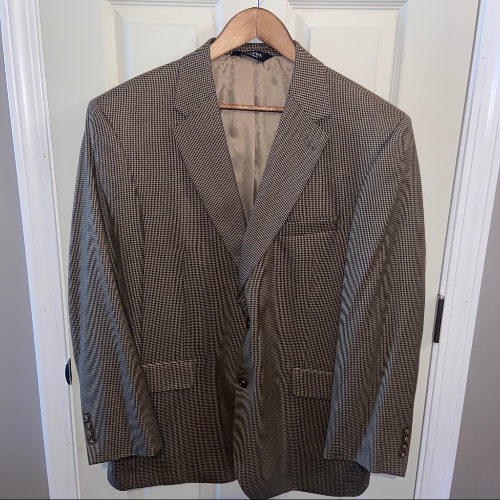 Jos. A. Bank Mens Suit Jacket 43r Tan Check Two-Button.